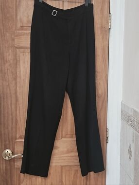 Briggs New York Black Wide-Leg Women's Trousers Pants with Buckle Detail